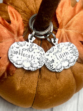 Load image into Gallery viewer, Hocus Pocus • Personalised Name tag, ID Tag, Dog tag, Cat tag, Custom keyring, Silver Aluminium, Brass or Copper • Halloween, Witch, Bats, Trees, Spooky