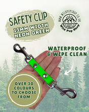Load image into Gallery viewer, Safety Clip / back up Connector for Collar, Harness and headcollar, Waterproof • Lots of Colours, Silver Hardware, Dog Cat, Handmade UK. Vegan Vegetarian, like biothane, Connector, safety Strap