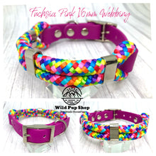 Load image into Gallery viewer, Rainbow - Adjustable Rope Collar, Double or Triple Layer, 16/20/25mm Waterproof Strap (multiple colour options), Silver / Gold / Rose-Gold / Neo Hardware, Dog, Handmade UK. Vegan Vegetarian

