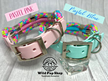 Load image into Gallery viewer, Confetti - Adjustable Rope Collar, Double or Triple Layer, 16/20/25mm Waterproof Strap (multiple colour options), Silver / Gold / Rose-Gold / Neo Hardware, Dog, Handmade UK. Vegan Vegetarian