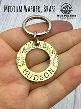 Load image into Gallery viewer, Forest Scene Washer • Personalised Name tag, ID Tag, Dog tag, Cat tag, Custom keyring, Silver Aluminium, Brass or Copper • Trees,