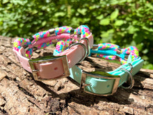 Load image into Gallery viewer, Confetti - Adjustable Rope Collar, Double or Triple Layer, 16/20/25mm Waterproof Strap (multiple colour options), Silver / Gold / Rose-Gold / Neo Hardware, Dog, Handmade UK. Vegan Vegetarian