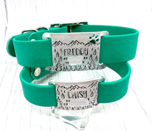 Load image into Gallery viewer, Adventure Life • Slider Tag, Slide on tag, Agility tag, Fly ball Tag • Personalised Name tag, ID Tag, Dog tag, Cat tag, Custom keyring, Silver Aluminium, Brass or Copper • Mountain, Trees, Forest