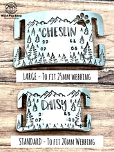 Load image into Gallery viewer, Adventure Life • Slider Tag, Slide on tag, Agility tag, Fly ball Tag • Personalised Name tag, ID Tag, Dog tag, Cat tag, Custom keyring, Silver Aluminium, Brass or Copper • Mountain, Trees, Forest