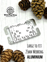 Load image into Gallery viewer, Adventure Life • Slider Tag, Slide on tag, Agility tag, Fly ball Tag • Personalised Name tag, ID Tag, Dog tag, Cat tag, Custom keyring, Silver Aluminium, Brass or Copper • Mountain, Trees, Forest