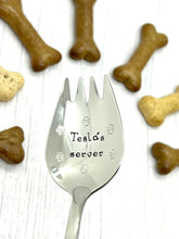 Load image into Gallery viewer, Personalised Pet Spoon • Fork, Spork, Teaspoon Table Spoon, dogs dinner, Pet Cutlery, raw spoon, raw fed, wet dog food cat puppy stainless steel