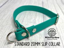 Load image into Gallery viewer, Design your own Waterproof Webbing Slip Collar, Standard 3/4" (20mm) Waterproof • Lots of Colours, Clip Collar, Silver, gold, rose gold, Hardware, Dog Cat Animal Handmade UK. Vegan Vegetarian, like biothane. Training collar