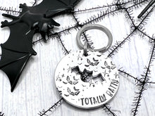 Load image into Gallery viewer, Bat Attack • Personalised Name tag, ID Tag, Dog tag, Cat tag, Custom keyring, Silver Aluminium, Brass or Copper • Autumn, Fall, Halloween, Spooky, Stars