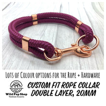 Load image into Gallery viewer, Custom Fit Rope Collar, Double Layer • Lots of Colours, Clip Collar, Silver, gold, rose gold, neo Hardware, Dog Cat Animal Handmade UK. Vegan Vegetarian