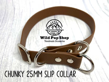 Load image into Gallery viewer, Design your Own - Slip Waterproof Webbing Collar, Chunky 1" (25mm) Waterproof • Lots of Colours, Clip Collar, Silver, gold, rose gold, neo Hardware, Dog Cat Animal Handmade UK. Vegan Vegetarian, like biothane, Training Collar