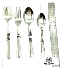 Load image into Gallery viewer, Personalised Pet Spoon • Fork, Spork, Teaspoon Table Spoon, dogs dinner, Pet Cutlery, raw spoon, raw fed, wet dog food cat puppy stainless steel
