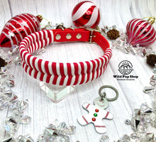 Load image into Gallery viewer, Candy Cane Paracord Christmas Collar • Adjustable Paracord Collar • Lots of Colours, Silver, gold, rose gold, neo Hardware, Dog Cat Animal Handmade UK. Vegan Vegetarian