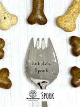 Load image into Gallery viewer, Personalised Pet Spoon • Fork, Spork, Teaspoon Table Spoon, dogs dinner, Pet Cutlery, raw spoon, raw fed, wet dog food cat puppy stainless steel