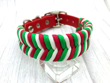 Load image into Gallery viewer, Elf Delight Paracord Christmas Collar • Adjustable Paracord Collar • Lots of Colours, Silver, gold, rose gold, neo Hardware, Dog Cat Animal Handmade UK. Vegan Vegetarian