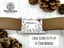 Load image into Gallery viewer, Adventure Life • Slider Tag, Slide on tag, Agility tag, Fly ball Tag • Personalised Name tag, ID Tag, Dog tag, Cat tag, Custom keyring, Silver Aluminium, Brass or Copper • Mountain, Trees, Forest