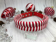 Load image into Gallery viewer, Candy Cane Paracord Christmas Collar • Adjustable Paracord Collar • Lots of Colours, Silver, gold, rose gold, neo Hardware, Dog Cat Animal Handmade UK. Vegan Vegetarian