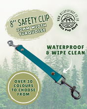 Load image into Gallery viewer, Safety Clip / back up Connector for Collar, Harness and headcollar, Waterproof • Lots of Colours, Silver Hardware, Dog Cat, Handmade UK. Vegan Vegetarian, like biothane, Connector, safety Strap
