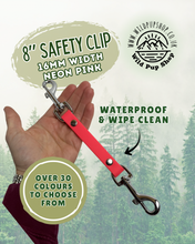 Load image into Gallery viewer, Safety Clip / back up Connector for Collar, Harness and headcollar, Waterproof • Lots of Colours, Silver Hardware, Dog Cat, Handmade UK. Vegan Vegetarian, like biothane, Connector, safety Strap

