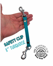 Load image into Gallery viewer, Safety Clip / back up Connector for Collar, Harness and headcollar, Waterproof • Lots of Colours, Silver Hardware, Dog Cat, Handmade UK. Vegan Vegetarian, like biothane, Connector, safety Strap

