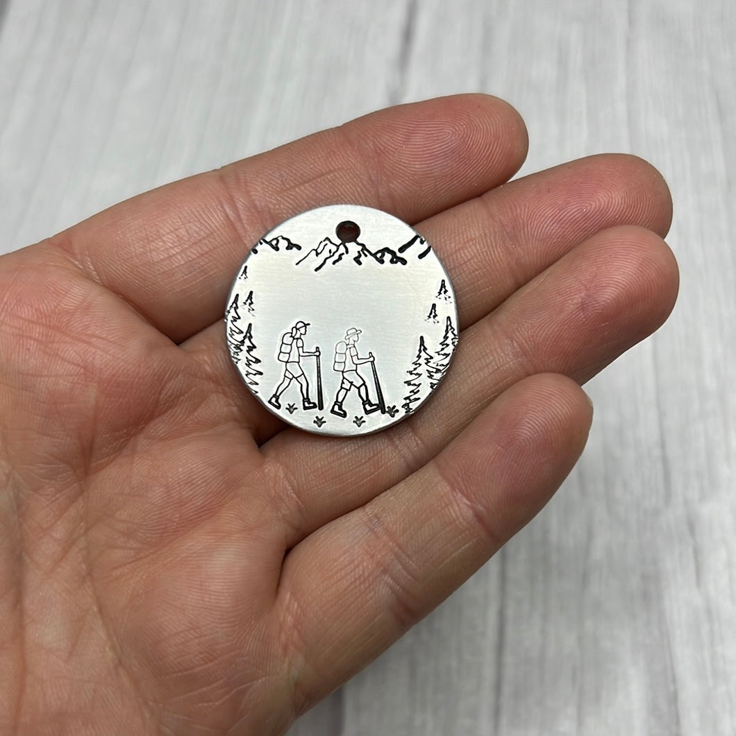 Hiking, 1.5mm thick Medium 31mm Aluminium Disk Discounted Sample Tag, Personalised Front & Back