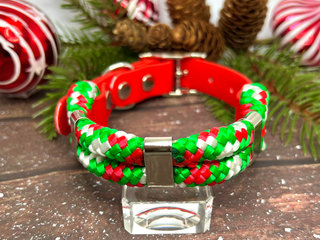 Elf Delight Double Layer Christmas Collar • Adjustable Rope Collar • Lots of Colours, Silver, gold, rose gold, neo Hardware, Dog Cat Animal Handmade UK. Vegan Vegetarian