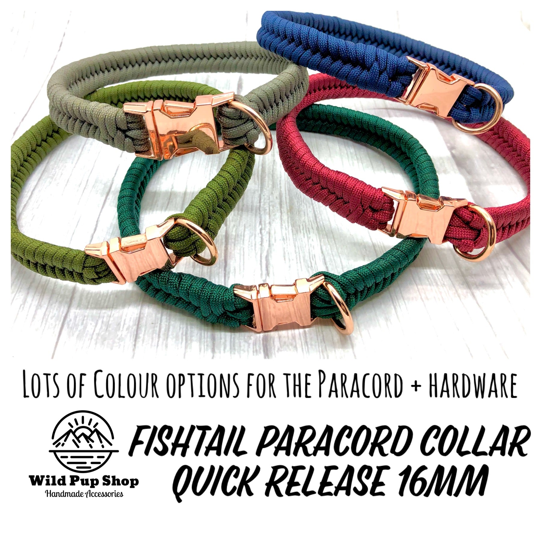 Paracord Fishtail Collar, Quick Release Collar, Narrow (16mm) Waterpro ...